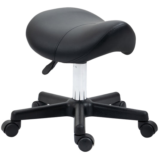 PURE Saddle Stool, PU Leather Adjustable Rolling Salon Chair with Steel Frame for Massage, Spa, Beauty and Tattoo, Black