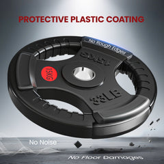 PURE Olympic Weight Plates, 2"/5cm Weight Disc Pair with Tri-Grips, 2 x 15kg Dumbbell Plates for Weightlifting and Strength Training Home Gym Fitness Workout, Black