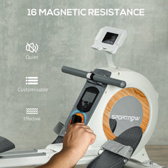 PURE Rowing Machine, 16-Level Magnetic Rower Machine with LCD Monitor and Phone Holder, White