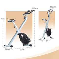 Folding & Quiet Exercise Bike with 8-Level Magnetic Resistance and Heart-Rate Sensor for Home Gym, Black and White