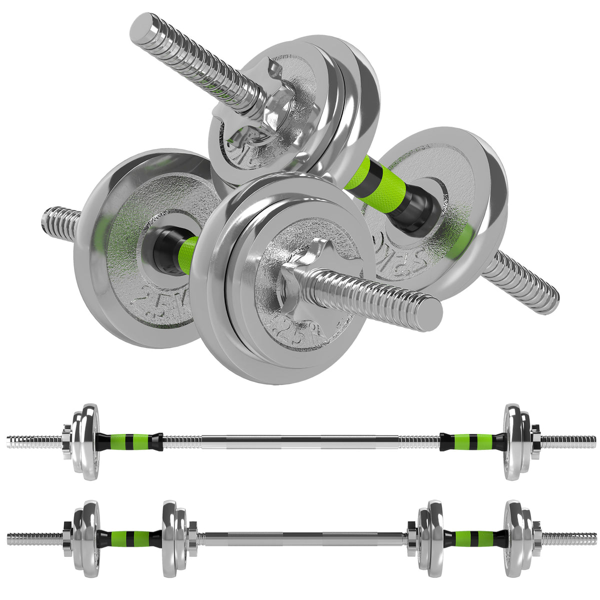 PURE 20kg 2-in-1 Barbell and Dumbbell Set, with Non-Slip Handle, for Weight Lifting, Training Home Gym