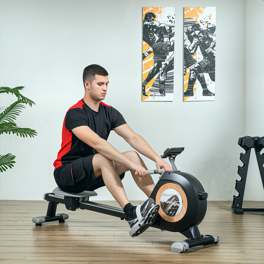 PURE Rowing Machine, 16-Level Magnetic Rower Machine with LCD Monitor and Phone Holder, Black