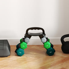 PURE Dumbbells Set with Storage Rack, 2 x 1kg, 2 x 3kg, 2 x 5kg, Grey