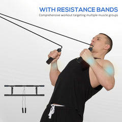 PURE Pull-Up Bar, No-Drilling Chin-Up Bar, Push-Up Stand with Resistance Bands, Padded Handles for Home Gym Exercise, Blue