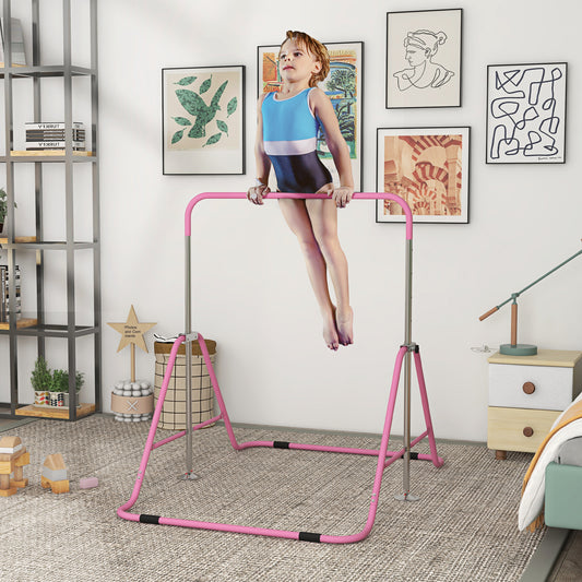 PURE Kids Gymnastic Bar, with Adjustable Height, Foldable Horizontal Bars - Pink