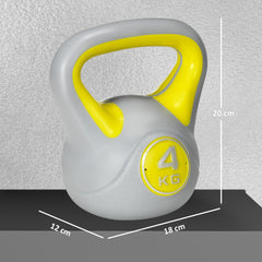 PURE Kettlebell, 4kg Kettle Bells with Handle for Home Gym Weight Lifting and Strength Training, Yellow and Grey