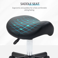 PURE Saddle Stool, PU Leather Adjustable Rolling Salon Chair with Steel Frame for Massage, Spa, Beauty and Tattoo, Black