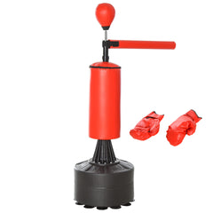 PURE 155-205cm 3-IN-1 Freestanding Boxing Punching Bag Stand, Boxing Speed Trainer with Rotating Flexible Arm, Speed Ball, Fillable Base, Red