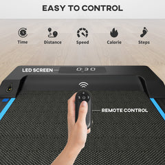 2.5HP Walking Pad, 1-6km/h Folding Treadmill with Remote Control and LED Display for Home Gym Office, Blue