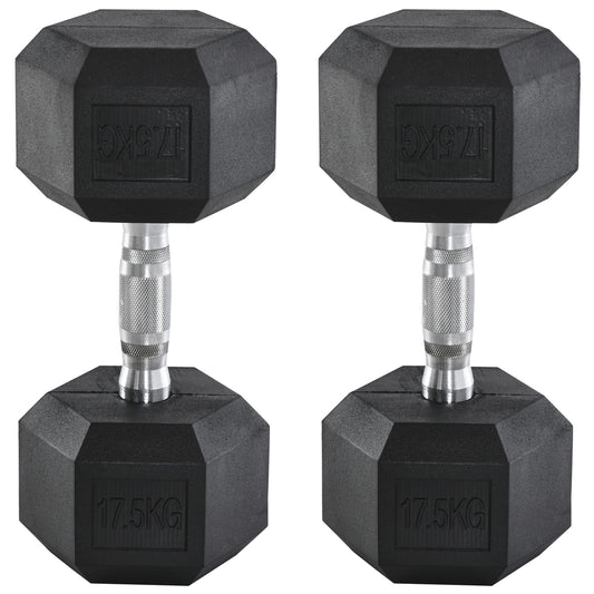 PURE 2x17.5kg Rubber Hex Dumbbell Portable Hand Weights Dumbbell Home Gym Workout Fitness Hand Dumbbell