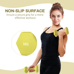 PURE 2 x 1kg Hexagonal Dumbbells Weights Set with Non-Slip Grip for Home Gym Workout, Yellow
