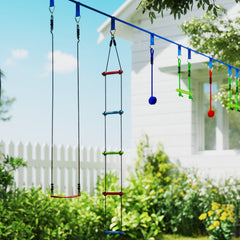 PURE 10-Piece Zip Line Kit for Kids with 10m Slackline, Monkey Bars, Swing, Climbing Ladder, Hanging Tray, Metal Rings