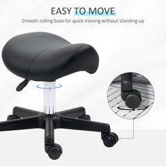 PURE Saddle Stool, PU Leather Adjustable Rolling Salon Chair with Steel Frame for Massage, Spa, Beauty and Tattoo, Black