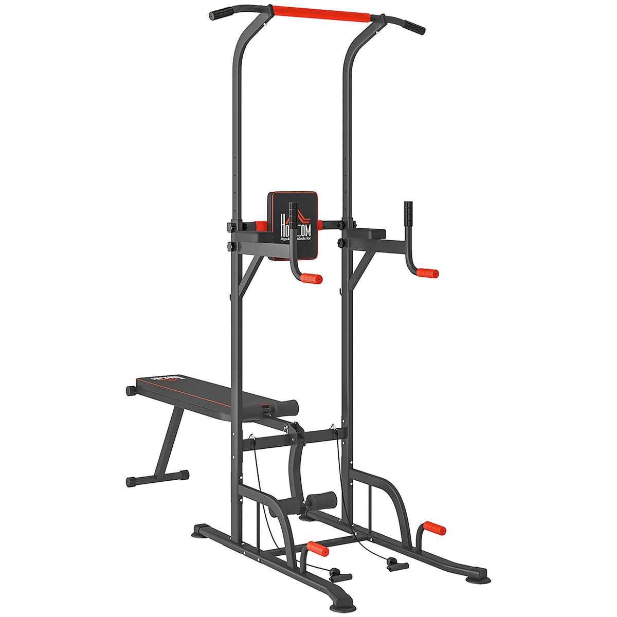PURE Multifunction Power Tower Home Workout Dip Station w/ Sit-up Bench Push-up Bars and Tension Ropes Fitness Equipment Office Gym Training