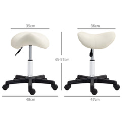 PURE Saddle Stool, PU Leather Adjustable Rolling Salon Chair with Steel Frame for Massage, Spa, Beauty and Tattoo, White