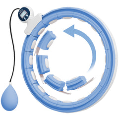 PURE Smart Weighted Hula Hoop, Massage Hula Ring w/ 16 Detachable Knots, 360° Auto-Rotating Ball, Digital Counter Light Blue