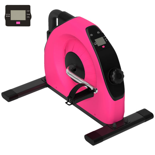PURE Mini Exercise Bike, Portable Pedal Exerciser with LCD Display for Legs, Arms, Rehabilitation, Therapy, Pink