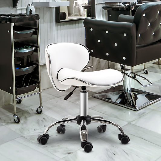 PURE Adjustable Rolling Swivel Beauty Salon Chair, Stool for Spa, Technician - White