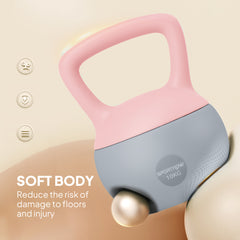 PURE 10KG Soft Kettlebell, Kettlebell with Non-Slip Handle for Home Gym, Weight Lifting, Strength Training, Pink/Grey