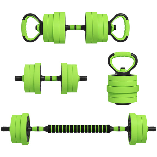 PURE 40kg Four-In-One Adjustable Weight Dumbbells Set, Barbell, Kettlebell, Push Up Stand - Green