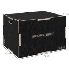 PURE Multi-Faceted Jump Box, Wooden Step Up Box, for Home, Gym, Exercise, 51/61/76cm- Black