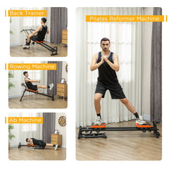 Flat or Incline Home Gym Equipment, Reformer Pilates Machine, Ab Machine, Rower, with Adjustable Push Up Bar