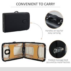 PURE Portable Massage Bed, Folding Spa Beauty Massage Table with 2 Sections, Carry Bag and Wooden Frame, Black