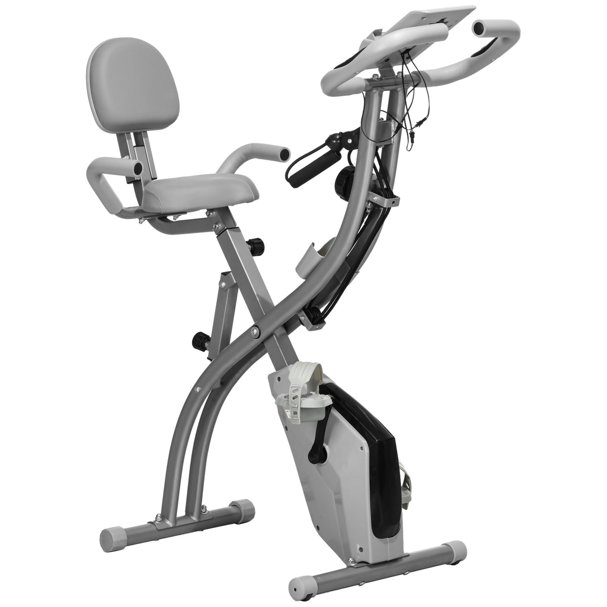 PURE 2-in-1 Folding Exercise Bike with 8-Level Magnetic Resistance, Arm Resistance Band, Pulse Sensor, Grey