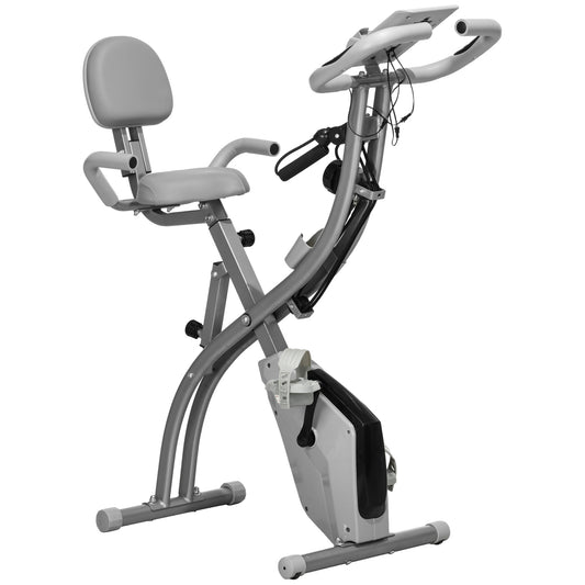 PURE 2-in-1 Folding Exercise Bike with 8-Level Magnetic Resistance, Arm Resistance Band, Pulse Sensor, Grey