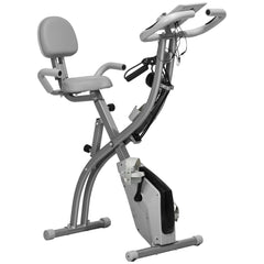 PURE 2-in-1 Folding Exercise Bike with 8-Level Magnetic Resistance, Arm Resistance Band, Pulse Sensor, Grey