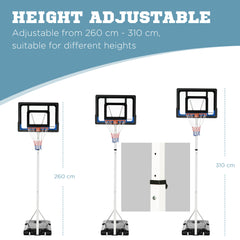 PURE 2.6-3.1m Adjustable Basketball Hoop and Basketball Stand w/ Backboard and Weighted Base, Portable on Wheels, White