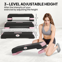 PURE Aerobic Step with 3-Level Adjustable Heights for Home, Office Exercise, Black and Pink