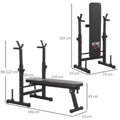 PURE Adjustable Weight Bench, Foldable Bench, with Barbell Rack, Black