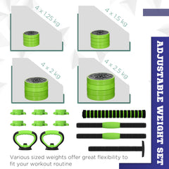 30kg Four-In-One Adjustable Weight Dumbbells Set, Barbell, Kettlebell, Push Up Stand - Green