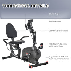 PURE Recumbent Exercise Bike Recovery Exerciser, 8-Level Magnetic Resistance Stationary Bike with Pad Holder, LCD Monitor, for Indoor Cardio Workout, Black