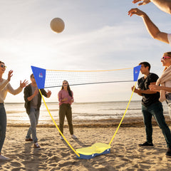 PURE 2.8m Portable Folding Badminton Net Set with 4 Badminton Rackets and 2 Nylon Shuttlecocks, for Adults Kids Indoor Outdoor Exercise Training