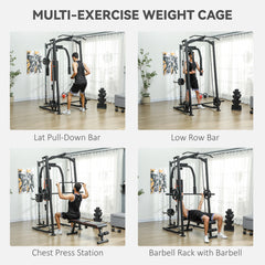 PURE 3-in-1 Smith Machine with Dual Cable Pulley System, Chest Press Station, 17-Level Squat Rack and Barbell Bar