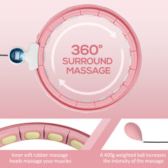 PURE Smart Weighted Hula Hoop, Massage Hula Ring w/ 16 Detachable Knots, 360° Auto-Rotating Ball, Digital Counter, Pink