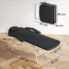 PURE Portable Massage Table, 3 Section Adjustable Beauty Bed, Foldable Massage Bed with Face Hole, Recliner Chair with Removable Headrest and Armrests for Spa, Lash, Tattoo, Black