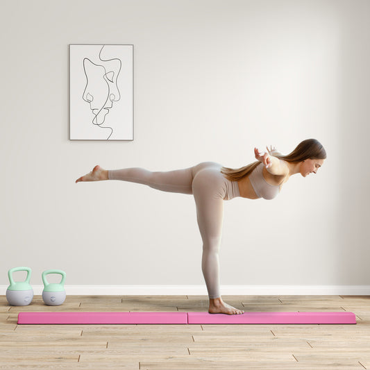 PURE 7.7ft Folding Gymnastics Beam, Floor Balance Beam for Kids with Anti-Slip Base, Gymnastics Equipment for Home, Pink