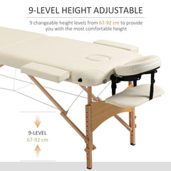 PURE Portable Massage Bed, Folding Spa Beauty Massage Table with 2 Sections, Carry Bag and Wooden Frame, Cream