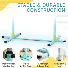 PURE Height Adjustable Gymnastics Horizontal Bar for Kids, Children Junior Kip High Bar Fitness, Light Blue