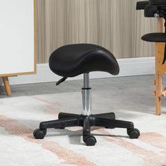 PURE Saddle Stool, PU Leather Adjustable Rolling Salon Chair with Steel Frame for Massage, Spa, Beauty and Tattoo, Black