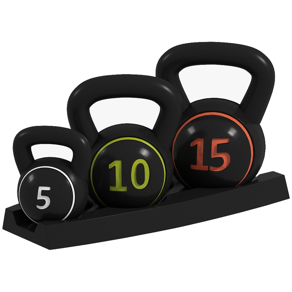 Kettlebell Set with Storage Rack, 3-Piece Weights for Strength Training, Home Gym, 5lbs, 10lbs, 15lbs