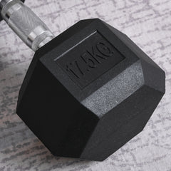 PURE 2x17.5kg Rubber Hex Dumbbell Portable Hand Weights Dumbbell Home Gym Workout Fitness Hand Dumbbell