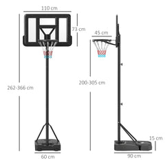 PURE Height Adjustable Basketball Stand Net Set System, Freestanding Basketball Hoop and Stand w/ Wheels, 200-305cm - Black