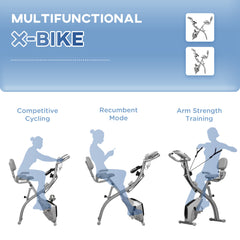 PURE 2-in-1 Folding Exercise Bike with 8-Level Magnetic Resistance, Arm Resistance Band, Pulse Sensor, Grey