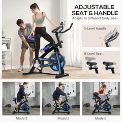 Exercise Bike, Indoor Stationary Bike, Cycling Machine with Adjustable Seat and Resistance for Home Gym Workout, Blue