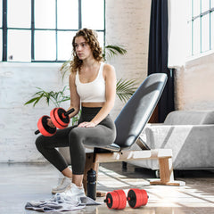 PURE 30kg Four-In-One Adjustable Weight Dumbbells Set, Barbell, Kettlebell, Push Up Stand - Red