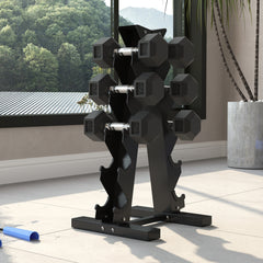 PURE 5-Tier Dumbbell Rack with 6 Hexagonal Rubber Dumbbells (2x4kg, 2x5kg, 2x6kg), Dumbbell Storage Stand Holder with Weights Sets for Home Gym Fitness, Black